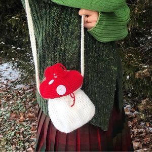 Handmade crochet mushroom purse